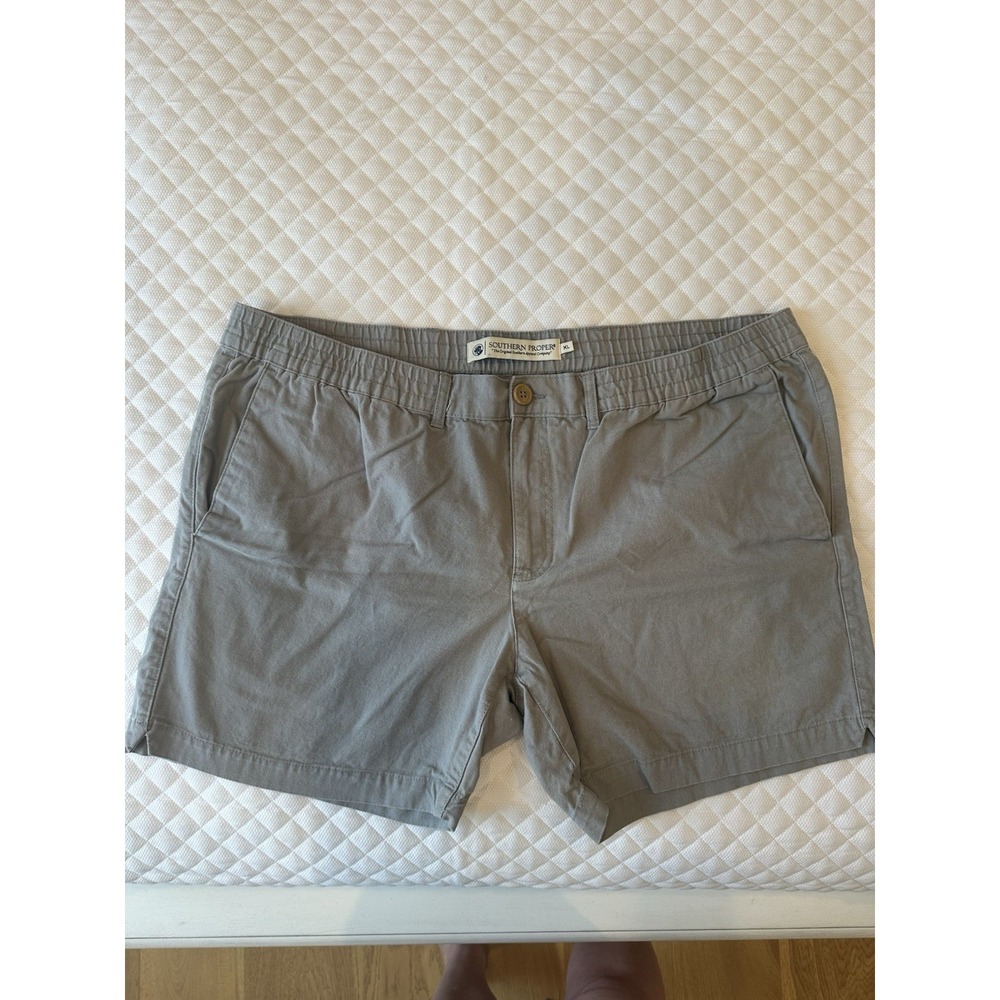 Southern Proper Gray Cotton Canvas Chino Shorts Solid Flat Front Pockets Button